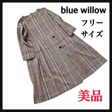 blue willow 린넨 혼방 체크 롱 플레어 원피스