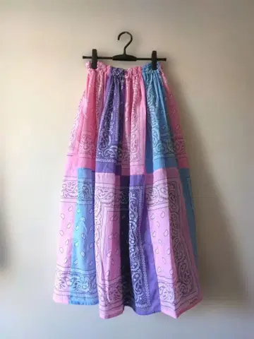 반다나 패치워크 롱 스커트 파스텔