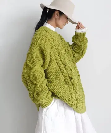 ichi Antiquites 페루 케이블 핸드 니트 풀오버