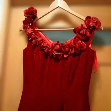 럭셔리 빨간색 꽃 장식 벨벳 드레스