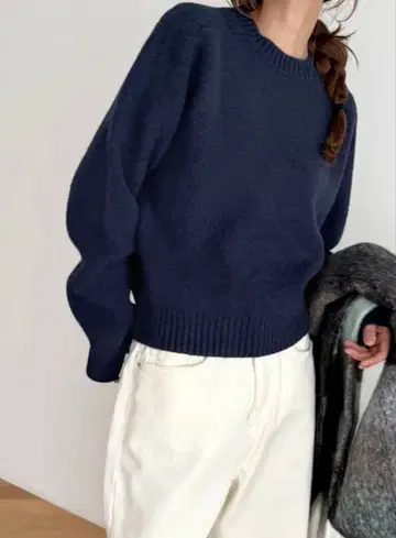 El mar 네이비 크루넥 니트 스웨터