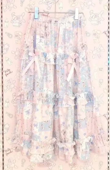 나일 퍼치 오리지널 프린트 패치워크 패턴 롱 스커트