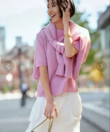 Mila Owen 미들 게이지 앙상블 가디건 반팔 니트 핑크