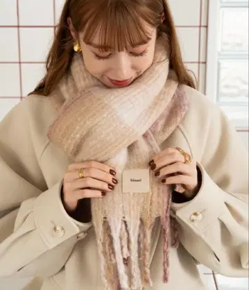 hinari 체크 볼륨 프린지 머플러