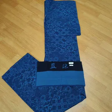 네이비 컬러 꽃무늬 코몬 기모노 네이비 나염 순수 실크
