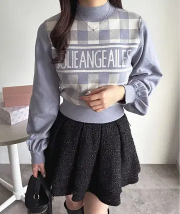 아프레 주르 깅엄 체크 로고 니트 [ ZOZOTOWN 한정판 아이템 ]