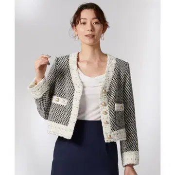 세존드파피용 노카라 트위드 자켓 L 블랙 0716