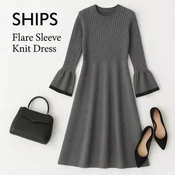 SHIPS 쉽스 플레어 슬리브 니트 원피스 그레이 캐시미어 혼방