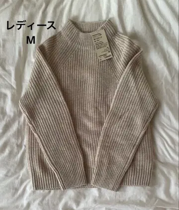 무인 야크 함유 울 하찌 니트 모크넥 스웨터 여성용 M 오트밀