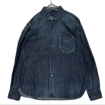 45rpm 가공 데님 네이비 메탈 버튼 셔츠 인디고 4 XL