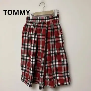 TOMMY 빨간색 체크 무늬 플레어 스커트 S 64cm