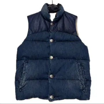 레미레리프 가공 소가죽 레더 콘초 인디고 데님 다운 베스트