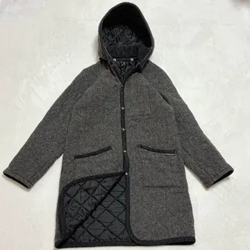 라벤햄 후드 부착 퀼팅 롱 코트 영국제 36