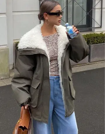 올리브 카키 화이트 보아 자켓 보아 블루종 새상품