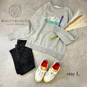 [ BEAUTY&YOUTH ] 산 자수 로고 맨투맨*코튼 L