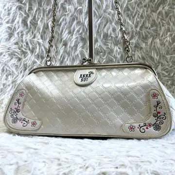 ANNA SUI 가마구치 숄더백 에나멜 플라워 화이트