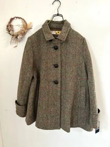 Ray BEAMS 해리스 트위드 체크 무늬 코트