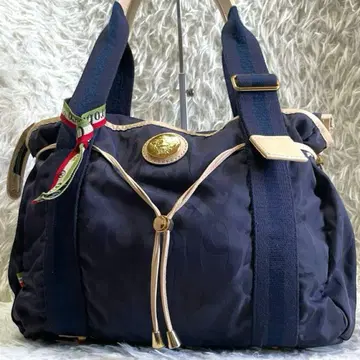 Orobianco 나일론 가죽 토트백 골드 금장 장식 A4 네이비