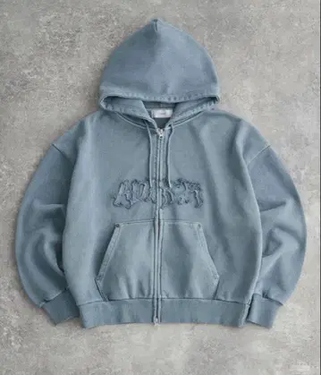 ADRER 헤비웨이트 로고 세미숏 빈티지 더블 지퍼 후드티