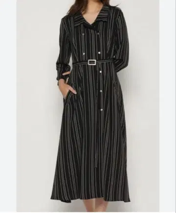 RADYAZEL 스트라이프 셔츠 원피스 허리 벨트 포함