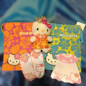 하와이 헬로키티 스트랩 봉제 인형 & 메모, 복조리 5종 세트