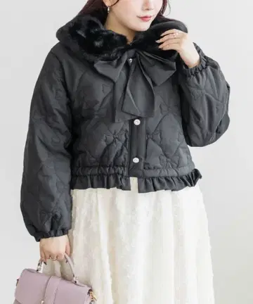 clette 퍼 리본 포함 퀼트 자켓 블랙 3L