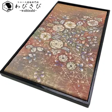 후쿠로 오비 아름다운 츠지가하나 부풀린 직조 은사 은색 금실 O-2141