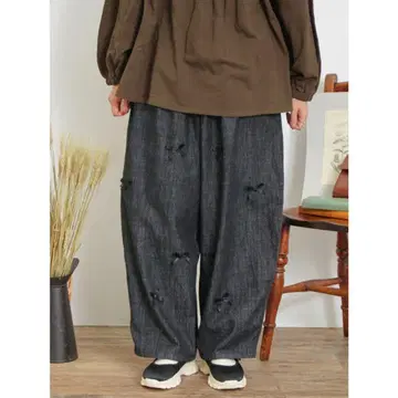 SM2 리본 이지 팬츠 사만사 모스모스 (블랙) 데님 와이드 팬츠