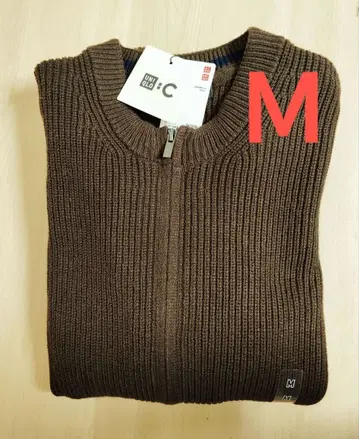 새상품 유니클로C 크루넥 풀 집업 가디건 덕 브라운 M 사이즈