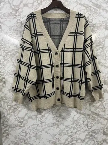 체크 무늬 가디건 M