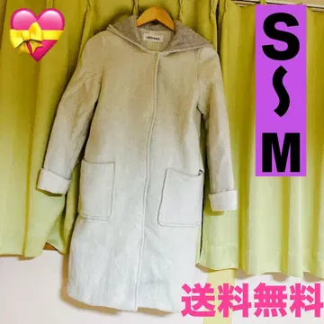 S 사이즈 상당 매쉬 매쉬 울 코트 후드 부착 따뜻한 화이트