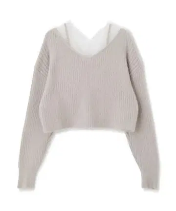 JILL BY JILLSTUART 레이스 절개 V넥 리브 니트