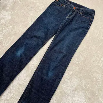45R 데님 팬츠 M 인디고 빨간색 셀비지 청바지 여성용