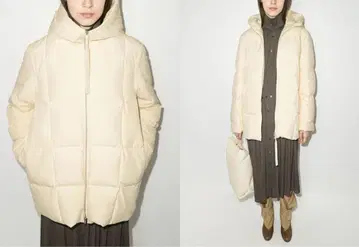 JIL SANDER 후드 부착 다운 자켓 크림