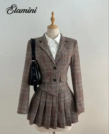 SHEIN 체크 무늬 스커트 셋업