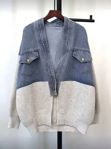 캐주얼 데님풍 패치워크 가디건 아우터