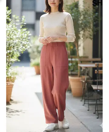 쉽스 울 혼방 와이드 팬츠 핑크 슬랙스 캐주얼 여성용