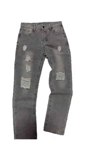 그레이 데미지 가공 스트레이트 청바지