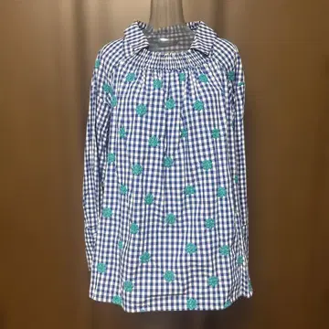 카셰트 깅엄 체크 꽃무늬 자수 긴팔 셔츠