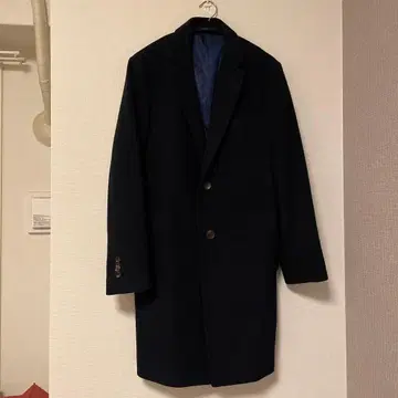 네이비 싱글 브레스 체스터 코트