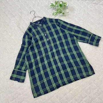 이와베 호타오리 본점 [ Free ] 체크 무늬 셔츠, 튜닉 타입 심플