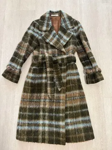 [ 새상품급 ] 이탈리아제 알파카 혼방 체크 무늬 롱 코트