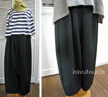 핸드메이드 벌룬 팬츠 허리밴딩 턱 블랙 L 울 혼방