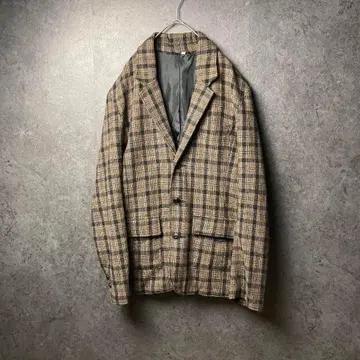 빈티지 테일러드 자켓 M 체크 무늬 기모 레트로