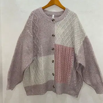 루필리안 니트 패치워크 오버 사이즈 크루 가디건 긴팔 새상품