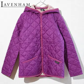 [ LAVENHAM/라벤햄 ] 후드 부착 퀼팅 자켓 퍼플 S