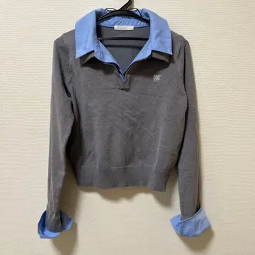 긴팔 피케 셔츠 그레이/블루