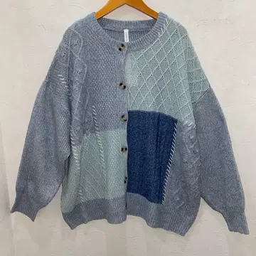 루필리안 니트 패치워크 오버 사이즈 크루 가디건 긴팔 새상품