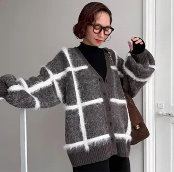 라지 체크 니트 CD/브라운