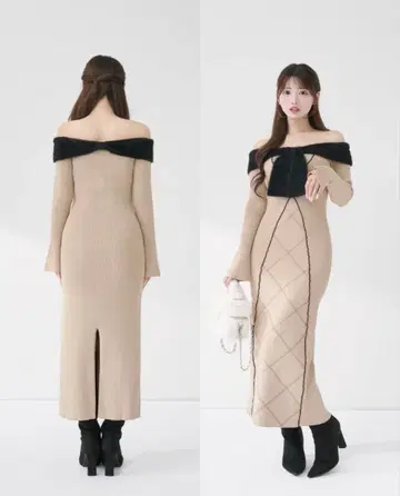 Darich 리본 스티치 니트 롱 원피스